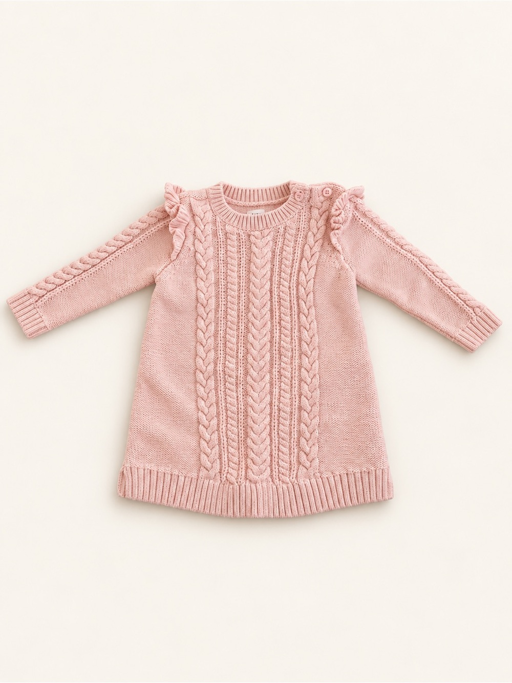 GAP Pink Cable Knit Ruffle-Shoulder Dress